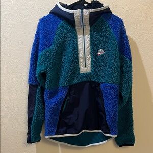 Vintage Nike Blue and Green Fleece Hoodie